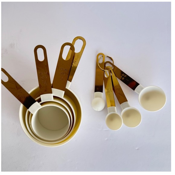 Other - Gold Tone White Measuring Cups Spoons Set Kitchen Baking Cooking Tools